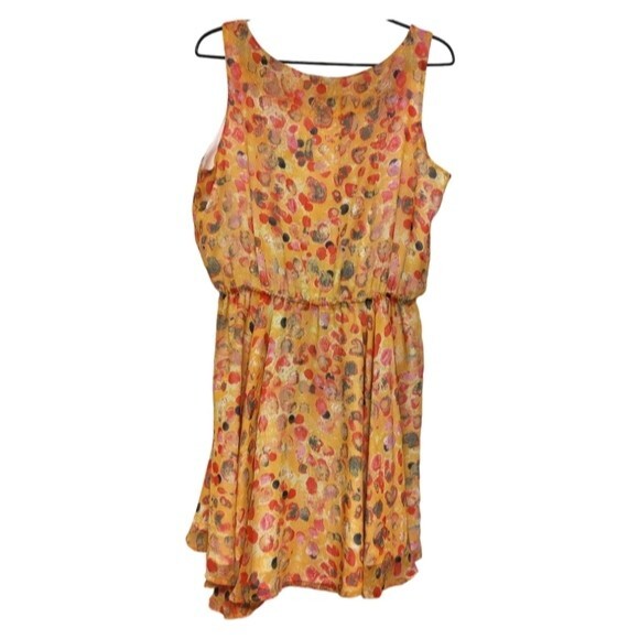 BB Dakota Sleeveless yellow splash print  Dress size L - Picture 2 of 6